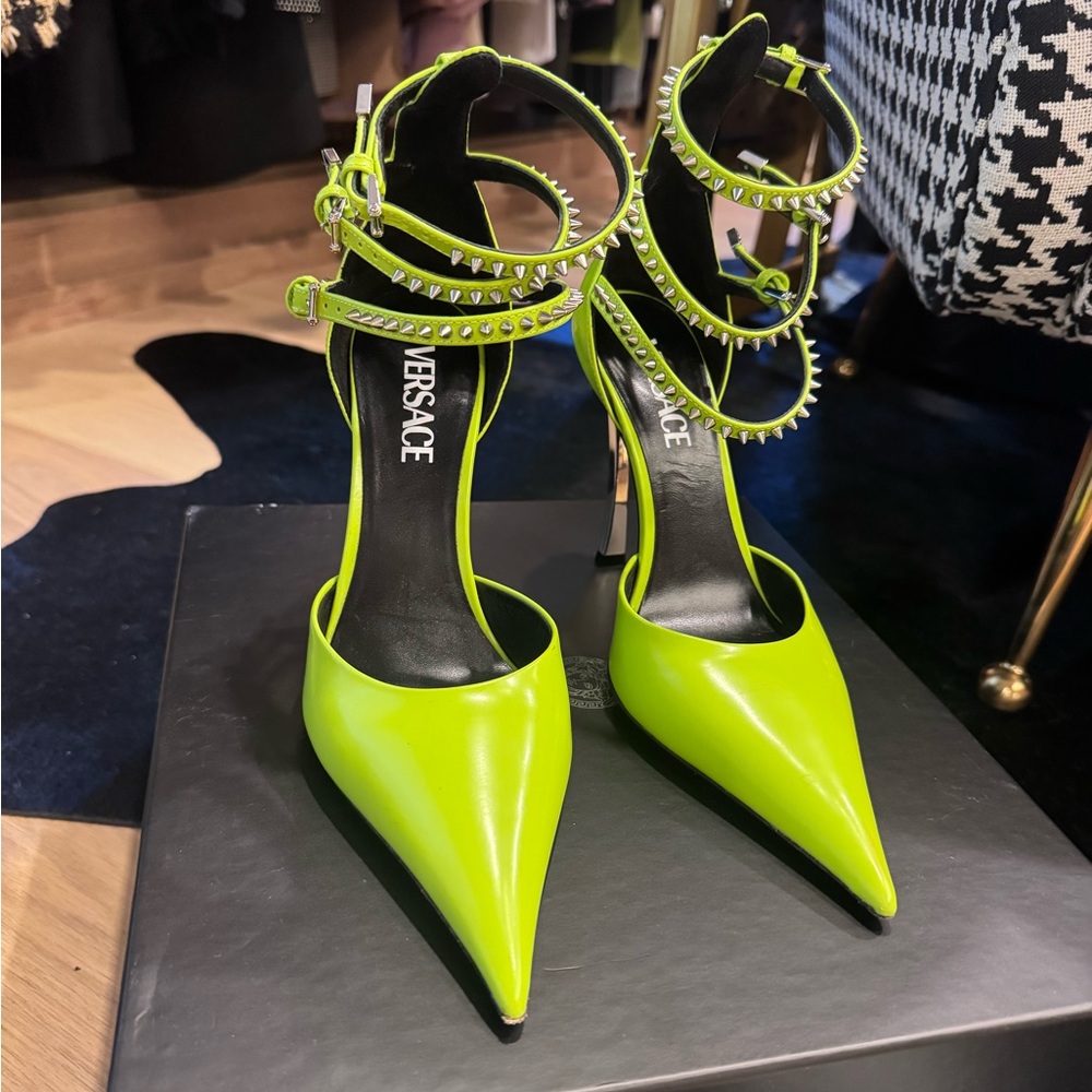 Versace Acid Lime and Palladio High Heels
